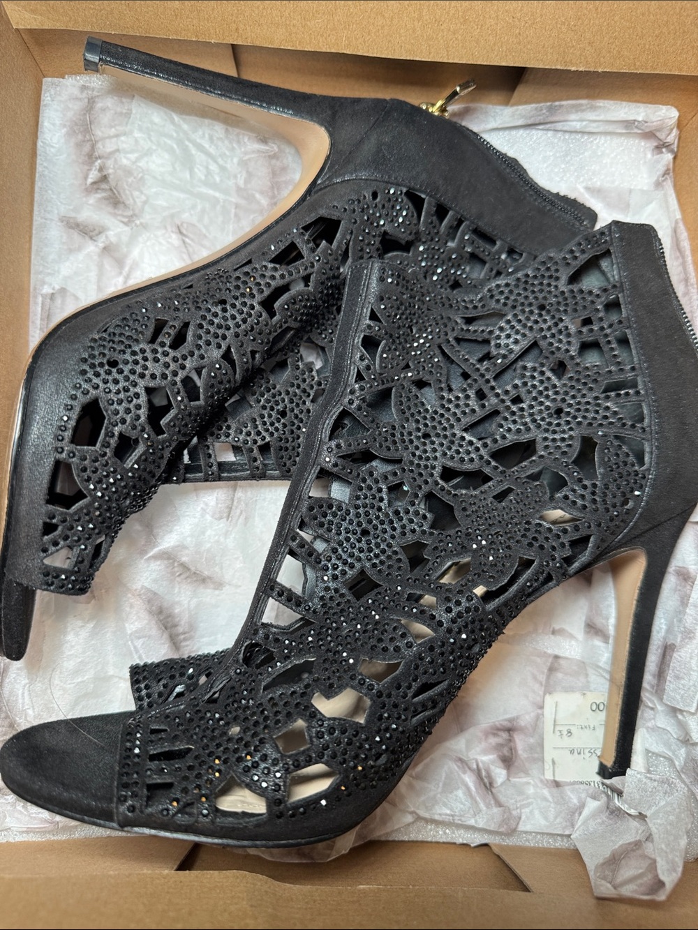 Jessica Simpson Black Laser-Cut Stiletto Peep-Toe Sandals